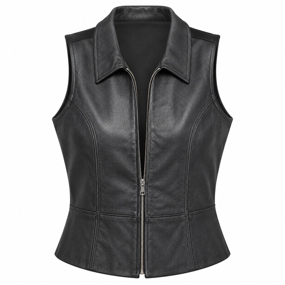 Wilsons Leather Womens Black Leather Front Zip Vest Size M - Picture 2 of 11